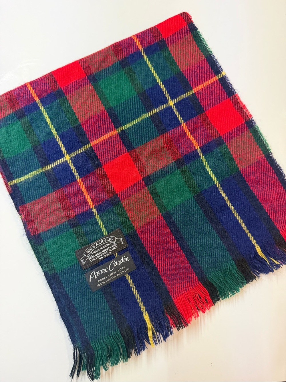 Vintage Pierre Cardin Tartan Plaid Scarf 100% Orlon Acrylic